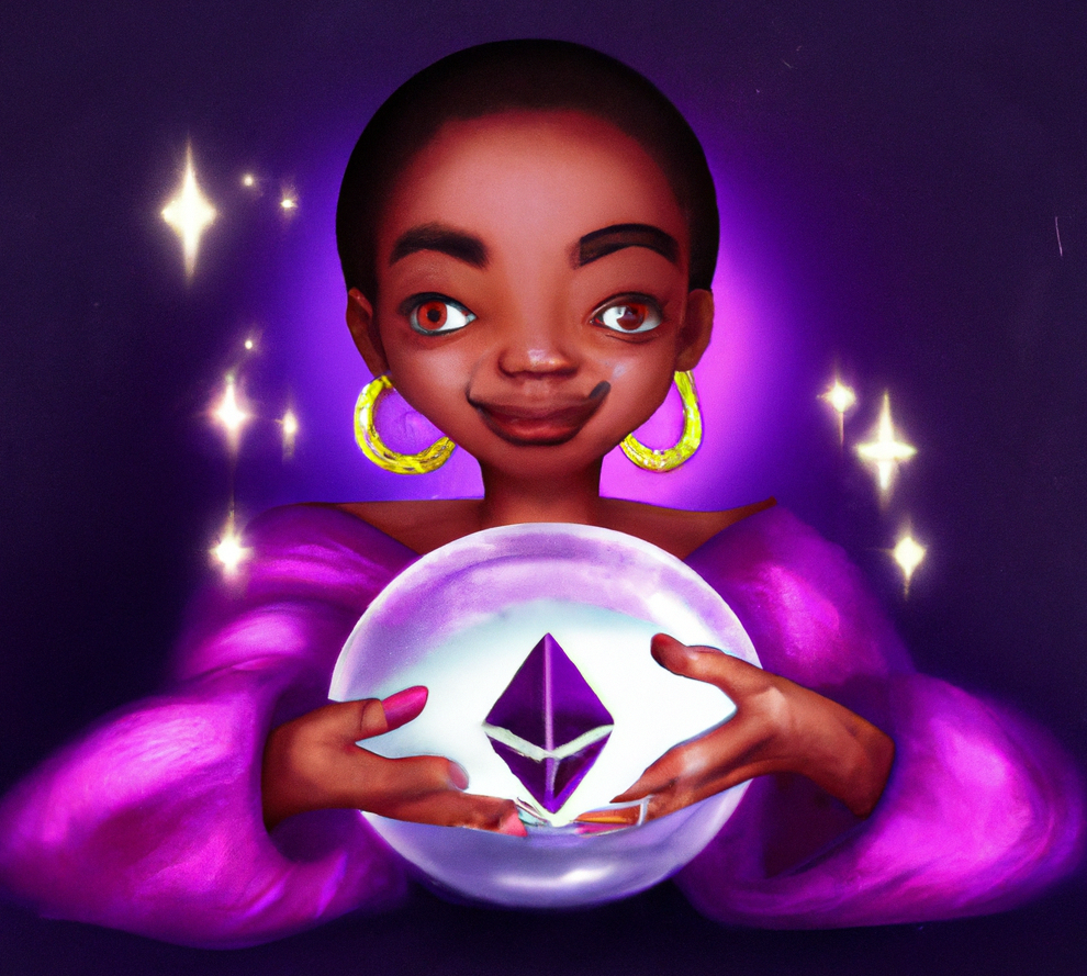 Genie Girl holds Ethereum Crystal Ball