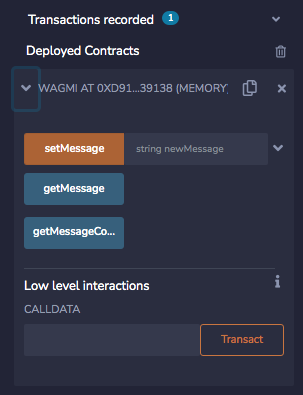Available Interactive Options once Contract is Deployed
